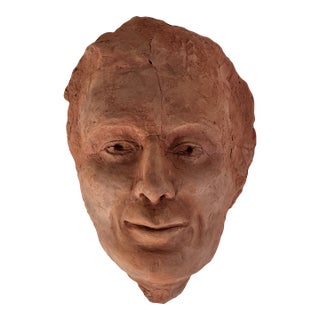 Marvelous Vintage Terracotta Face Bust Sculpture of a Stately & Enigmatic Man For Sale