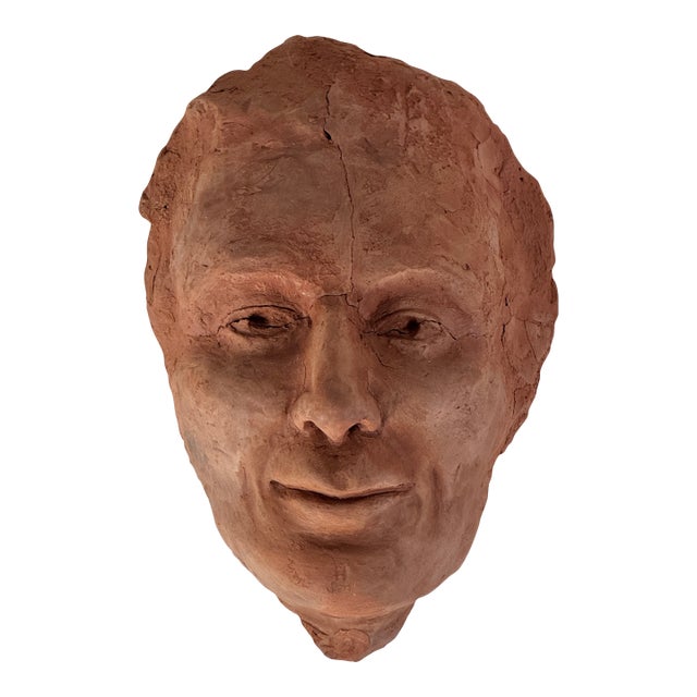 Marvelous Vintage Terracotta Face Bust Sculpture of a Stately & Enigmatic Man For Sale