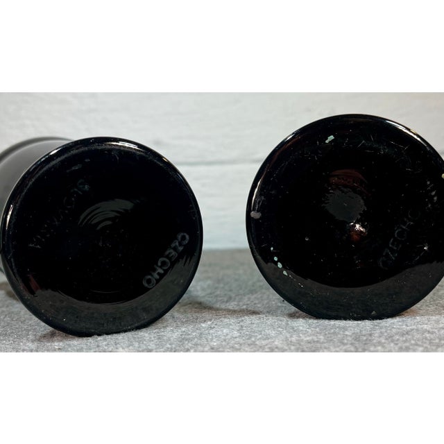 Amethyst Mid 20th Century Pair of Black Amethyst Art Glass Vases Marked Czechoslovakia For Sale - Image 8 of 8