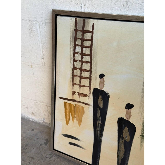 Two Men Painting Art Canvas Vintage Mid-Century Modern For Sale - Image 9 of 10