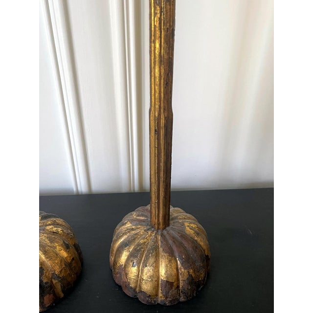 Early 19th Century Pair of Large Japanese Carved Wood Temple Candleholders Edo Period For Sale - Image 5 of 18
