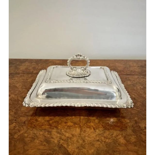 1900 - 1909 Antique Edwardian Ornate Silver Plated Rectangular Entrée Dish, 1900s For Sale - Image 5 of 6