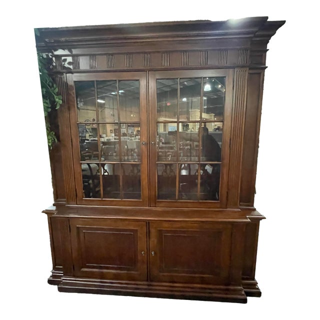 Ethan Allen Cherry Breakfront Display Cabinet – 2 Piece For Sale