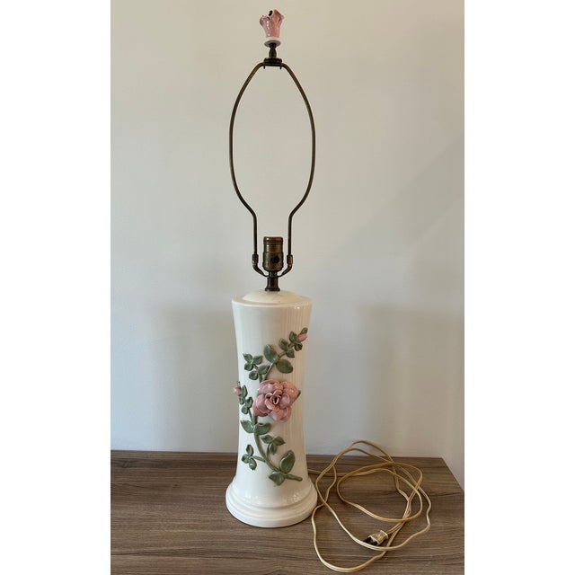 Textile Pair of 1960s Marbro Pink Roses Lamps For Sale - Image 7 of 12