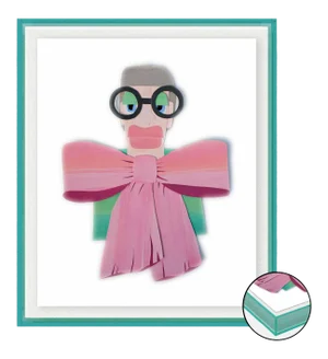 Iris with Big Pink Bow by Melvin G in Turquoise Acrylic Shadow Box, Mini Art Print