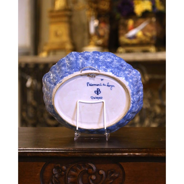 Ceramic 19th Century French Painted Faience Porquier Beau Quimper Wall Bowl / Vide-Poche For Sale - Image 7 of 7