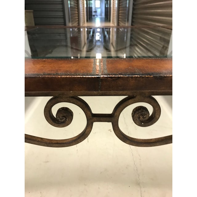 Thomasville Leather, Iron & Glass Top Coffee Table For Sale - Image 11 of 12