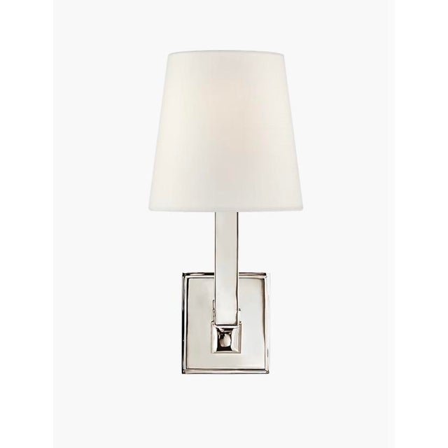 Contemporary Three New Visual Comfort Sconces in Polished Nickel W/ Linen Shades Sold Individually For Sale - Image 3 of 3