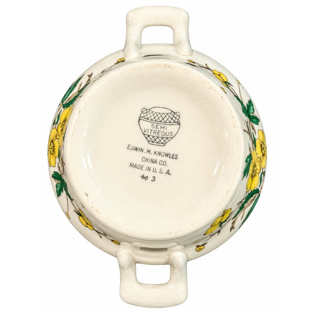 Transitional Vintage Edwin Knowles "Buttercup" Lugged Soup Cereal Bowl Cream Gold Trim Yellow Floral For Sale - Image 3 of 3