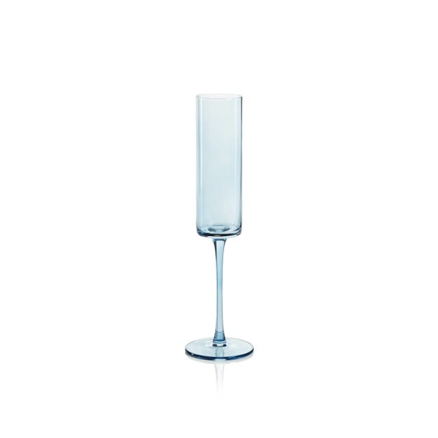 Contemporary Foligno Champagne Flutes - Light Blue, Set of 6 For Sale - Image 3 of 4