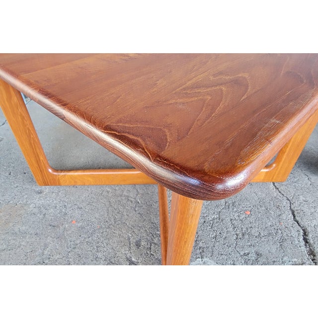 Brown Solid Teak Danish Modern Square End or Side Tables With X Base - A Pair For Sale - Image 8 of 13