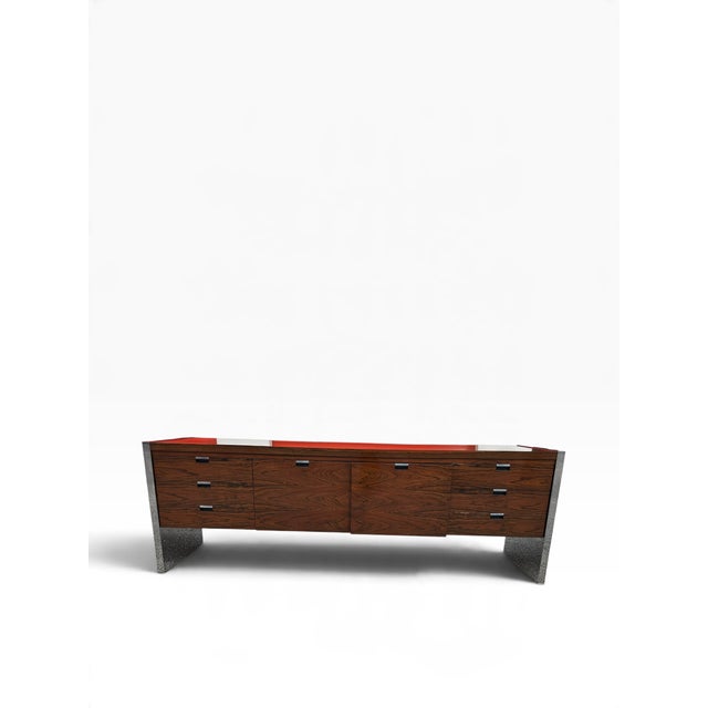 Wood 1970s Roger Sprunger for Dunbar Rosewood and Chrome Credenza Sideboard For Sale - Image 7 of 10