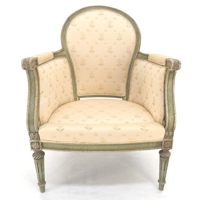 Wood Paint Decorated Painted Olive Green Carved Ballon Back Arm Chair MINT For Sale - Image 7 of 11