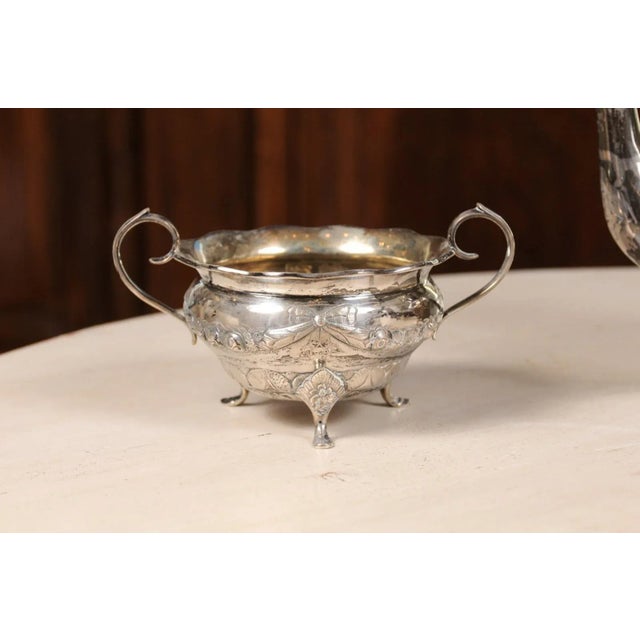 Danish 1930s Johannes Siggaard Three-Piece Silver Coffee Set with Ebony Handle - Set of 3 For Sale - Image 4 of 12