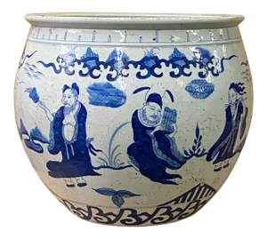 Chinese Blue White Oriental Immortal People Scenery Porcelain Pot