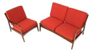 Danish Mid-Century Modern Walnut Lounge Chair Settee Loveseat Couch Sofa Set