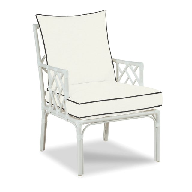 Traditional Haven Outdoor Occasional Arm Chair in Canvas White with Canvas Black Welt For Sale - Image 3 of 4
