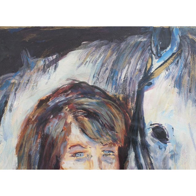 French School Artist, Portrait of a Woman and Her Horse, 1980s, Oil on Board, Framed For Sale - Image 11 of 18