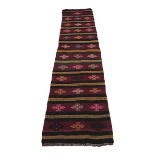 1970s Rustic Burgundy Striped Cecim Kilim Rug For Sale