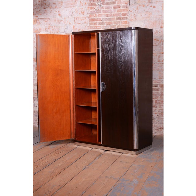 Czech Bauhaus Wardrobe in Chrome, Steel and Oak by Vichr a Spol, 1930s For Sale - Image 11 of 17