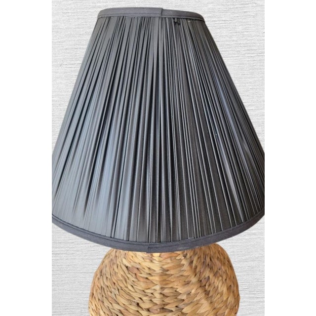 Mid-Century Modern Vintage Twisted Seagrass Genie Style Coastal Regency Table Lamp W/Black Shade For Sale - Image 3 of 8