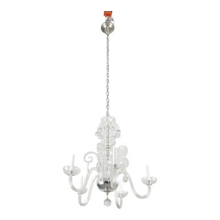 Mid 20th Century Restored Clear Crystal Five Arm Chandelier For Sale
