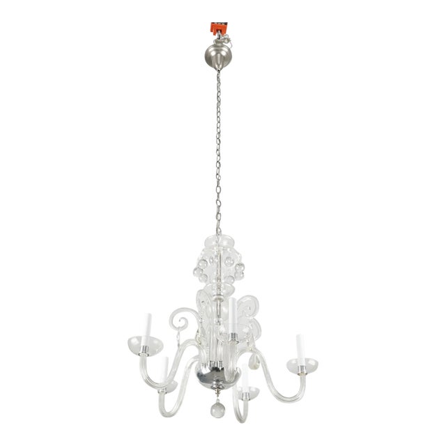 Mid 20th Century Restored Clear Crystal Five Arm Chandelier For Sale