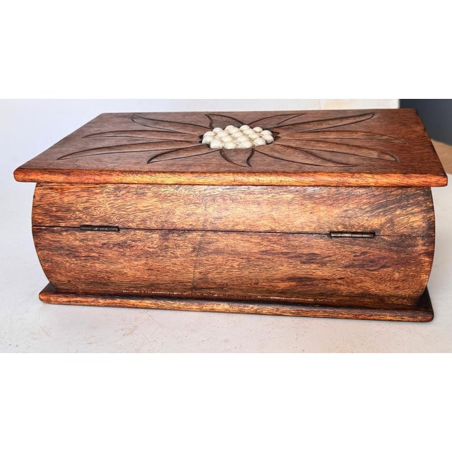 French Wooden Box with Geometric Floral Ceramic Inlay, 1950s For Sale - Image 12 of 15