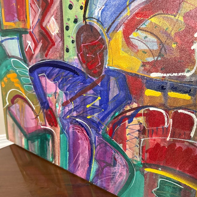 Green 1970s Vintage Abstract Painting on Canvas For Sale - Image 8 of 11