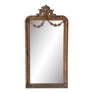 Antique 19th Century French Rococo Distressed Giltwood Wall Mirror For Sale