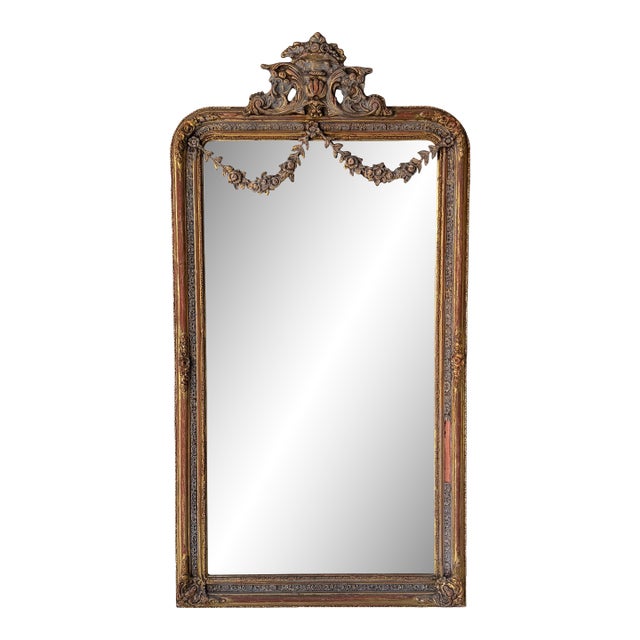 Antique 19th Century French Rococo Distressed Giltwood Wall Mirror For Sale