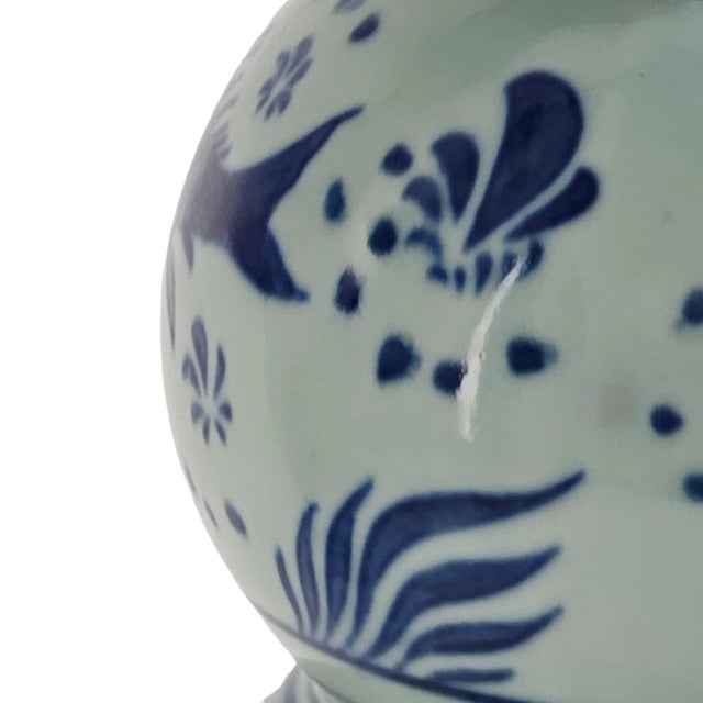 Chinese Blue and White Double Gourd Porcelain Vase With Scholar Fish Motif, Vintage 11.25" For Sale In San Francisco - Image 6 of 8