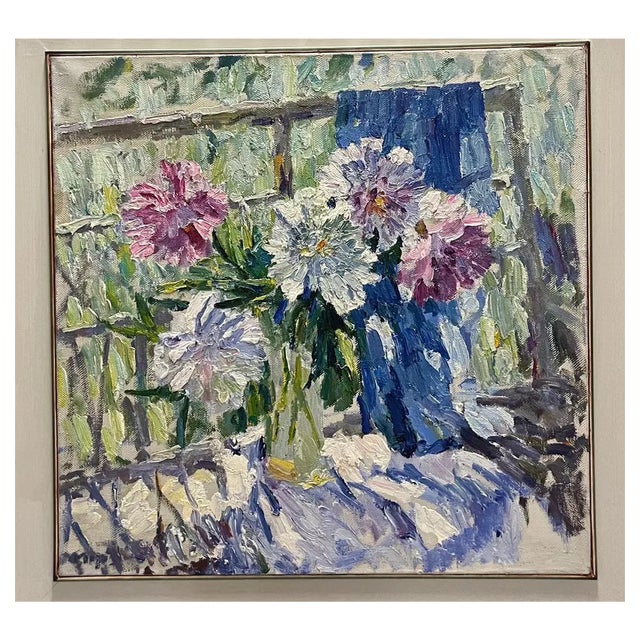 Georgij Moroz, Peonies, Oil Painting, 2002, Framed For Sale
