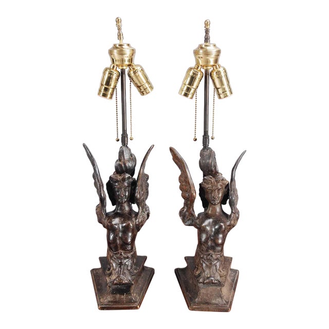 Late 19th Century Bronze Sculpture Lamps - a Pair For Sale