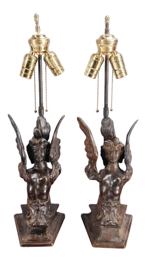 Late 19th Century Bronze Sculpture Lamps - a Pair