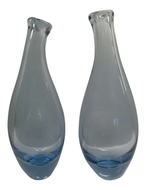Danish Modern Holmegaard Blue Blown Glass Beak Vessels by Per Lutken - A Pair
