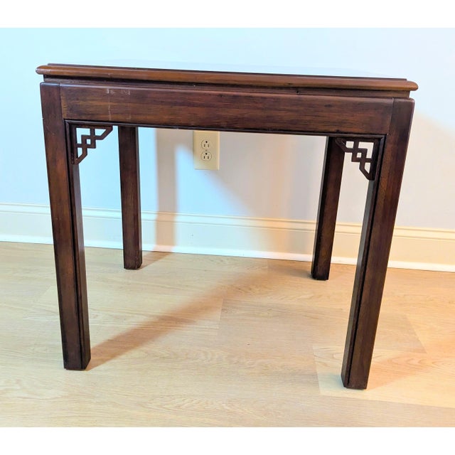 Drexel Heritage Chinese Chippendale Banded Mahogany Side Tables, Pair For Sale - Image 11 of 15