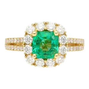 Natural 2.48 Carat Colombian Emerald & Diamond Halo Ring in 18k Yellow Gold Size 7