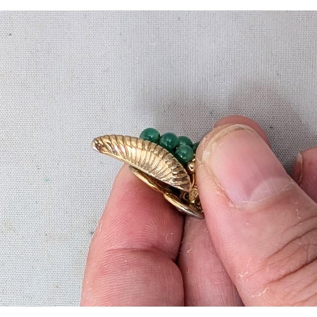 Vintage 1964 Napier Book Piece Goldtone Faux-Jade Clip Earrings- 2 Pieces For Sale - Image 10 of 11