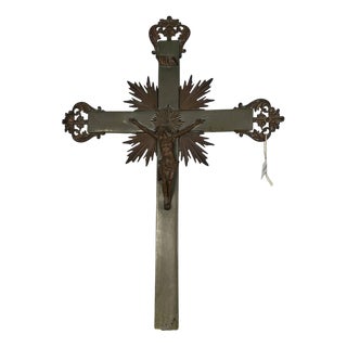 Altar Crucifix in Wood and Metal For Sale