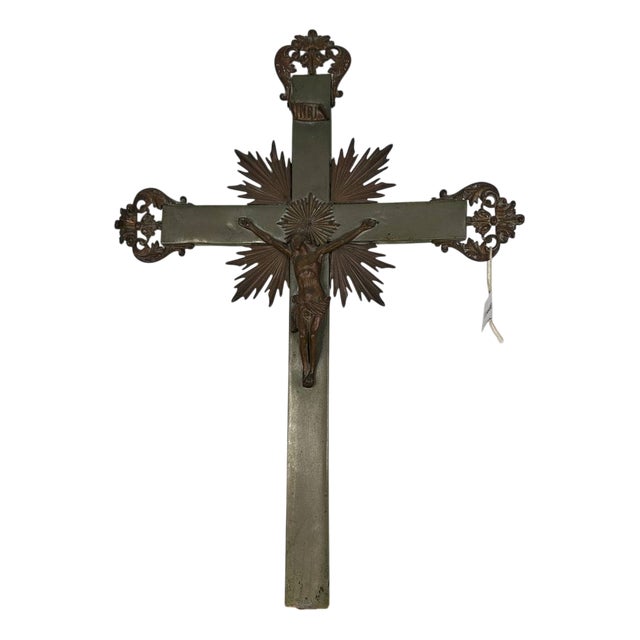 Altar Crucifix in Wood and Metal For Sale