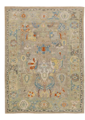 Beige Modern Sultanabad Handmade Floral Wool Rug