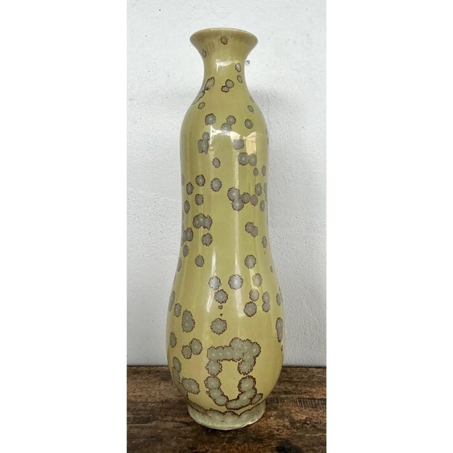 Celadon Vintage Yellow Crystalline Glazed Ceramic Vase For Sale - Image 8 of 12