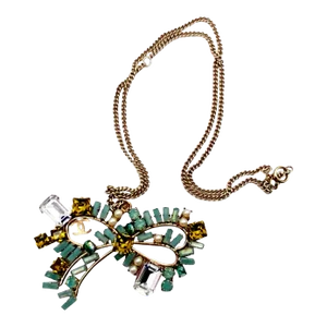 Chanel Gold CC Bow Turquoise Mustard Crystal Necklace