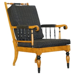 Antique Swedish Biedermeier Library Armchair in Ebonised Satin Birch For Sale