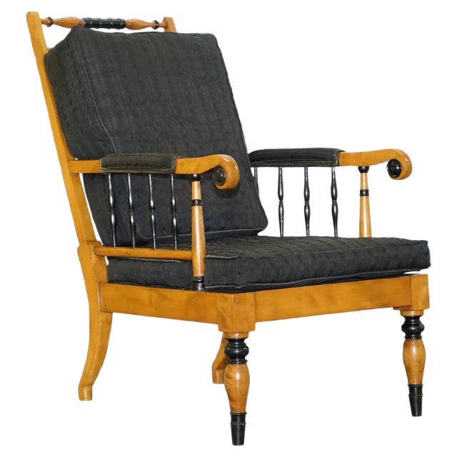 Antique Swedish Biedermeier Library Armchair in Ebonised Satin Birch For Sale