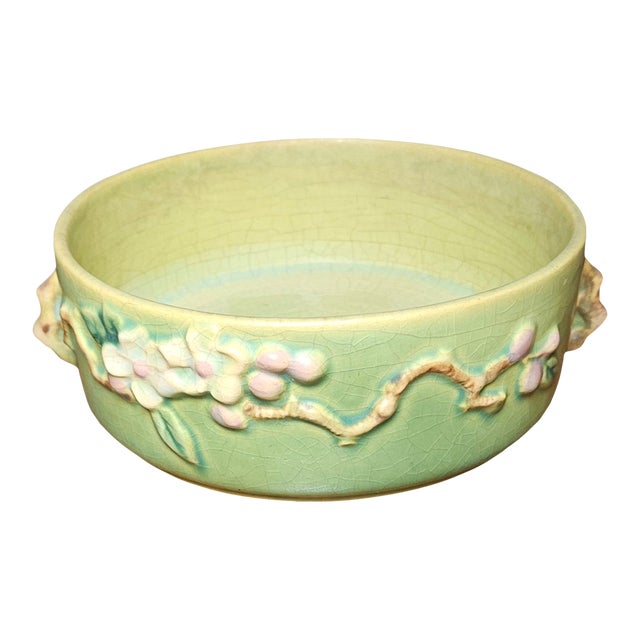 1940s Roseville "Apple Blossom" Green Bowl For Sale