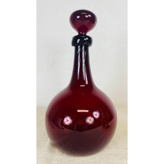 Mid Century Vintage Large Handblown Ruby Red Jar With Stopper by Blenko For Sale In Philadelphia - Image 6 of 8