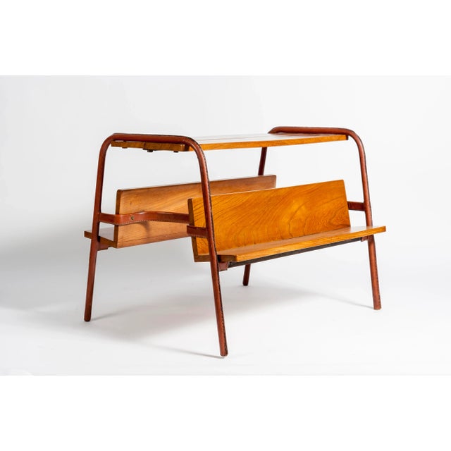 1950s Stitched Leather Table or Magazine Rack by Jacques Adnet, 1950s For Sale - Image 5 of 7