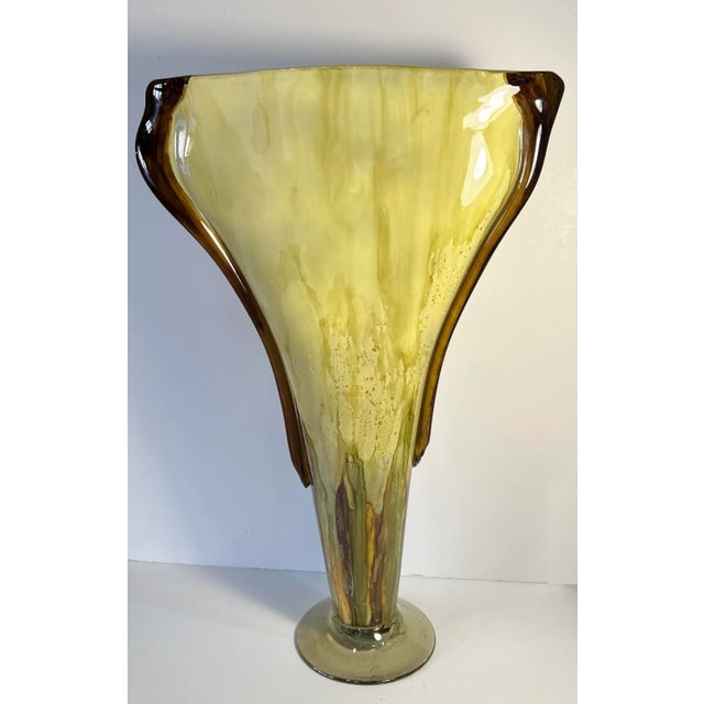Early 21st Century 20 Inch Tall Yellow Amber Art Glass Pedestal Vase With Slender Narrow Profile For Sale - Image 5 of 12